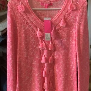 Lilly Pulitzer Vibrant Pink Sweater with‎ Tassels XXS, MISSING 1 tassel, new